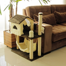 Kit Arranhador Para Gato Casa Com Rede e 2 Brinquedos + Poste com Base - Miupet