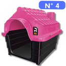 Casa para pets número 4, telhado rosa, base preta, estilo casinha, produto Pet Caixas.