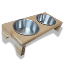 Comedouro de Gato em Madeira e tigela de Alumínio